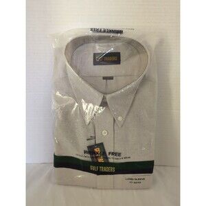 GULF TRADERS Men's Tan Long Sleeve Button Down Shirt. Size 17-32/33 NEW/TAGS